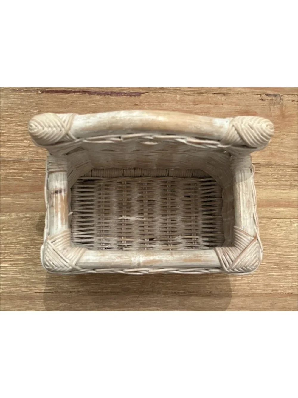 Vintage Woven Wicker Wall Basket Whitewash Painted Finish Cottage Coastal
